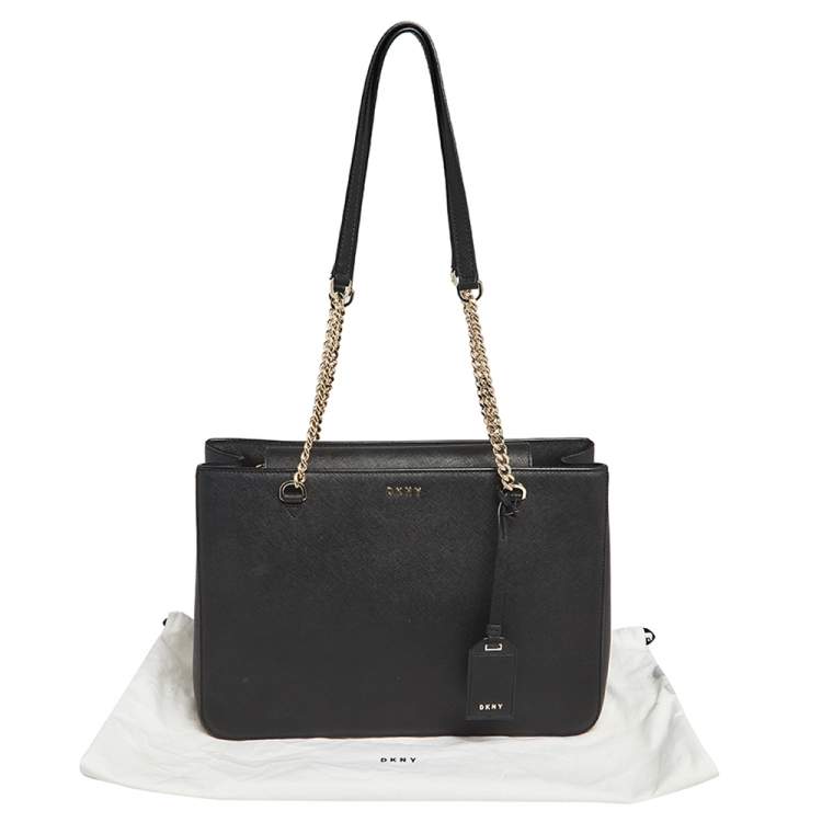 Pre Owned DKNY Black Leather Large Bryant Park Chain Tote