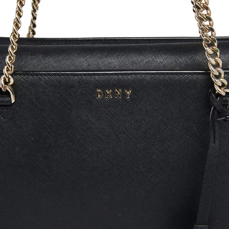 Pre Owned DKNY Black Leather Large Bryant Park Chain Tote