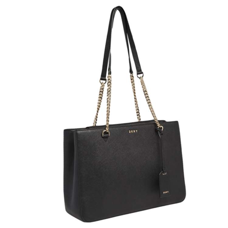 Pre Owned DKNY Black Leather Large Bryant Park Chain Tote