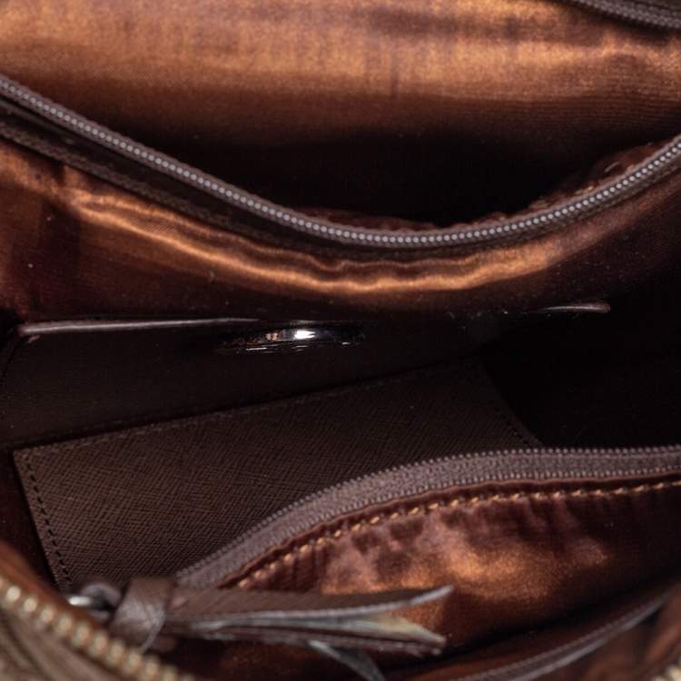 Pre Owned Dkny Beige/Tan Signature Canvas and Leather Crossbody Bag