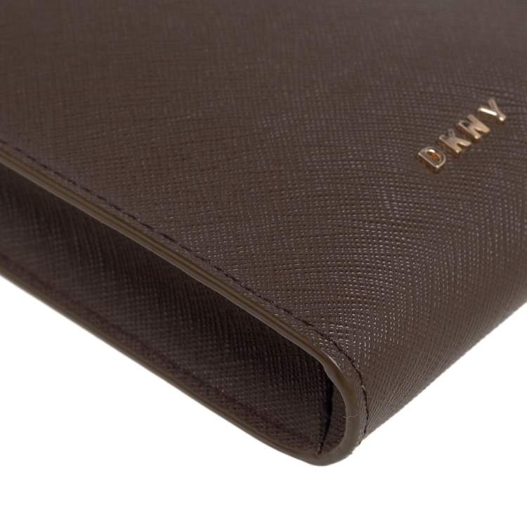 Pre Owned Dkny Brown Leather Phone Crossbody Bag