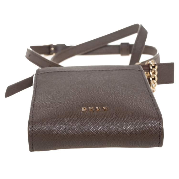 Pre Owned Dkny Brown Leather Phone Crossbody Bag
