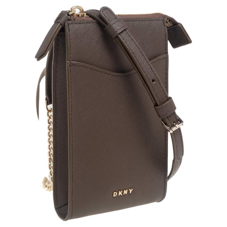 Pre Owned Dkny Brown Leather Phone Crossbody Bag