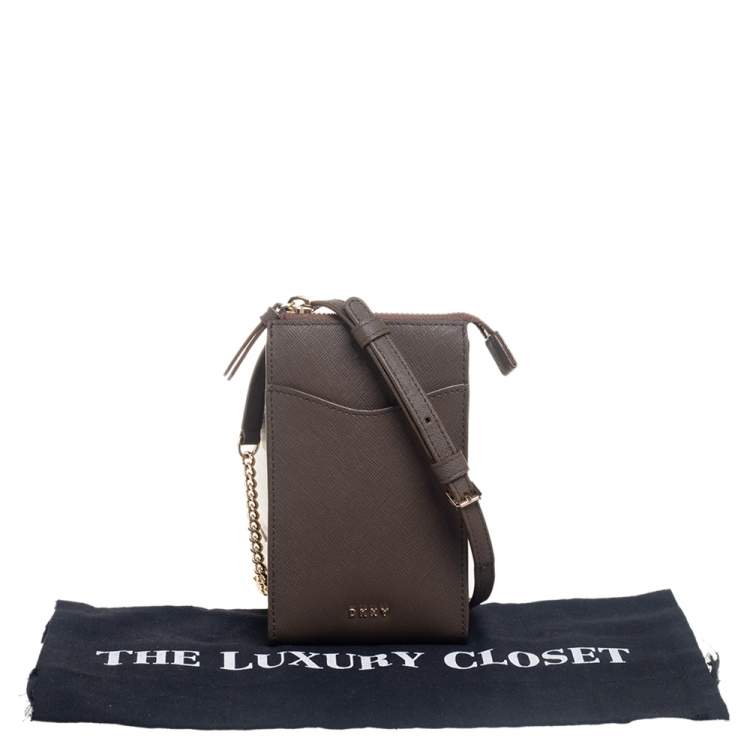 Pre Owned Dkny Brown Leather Phone Crossbody Bag