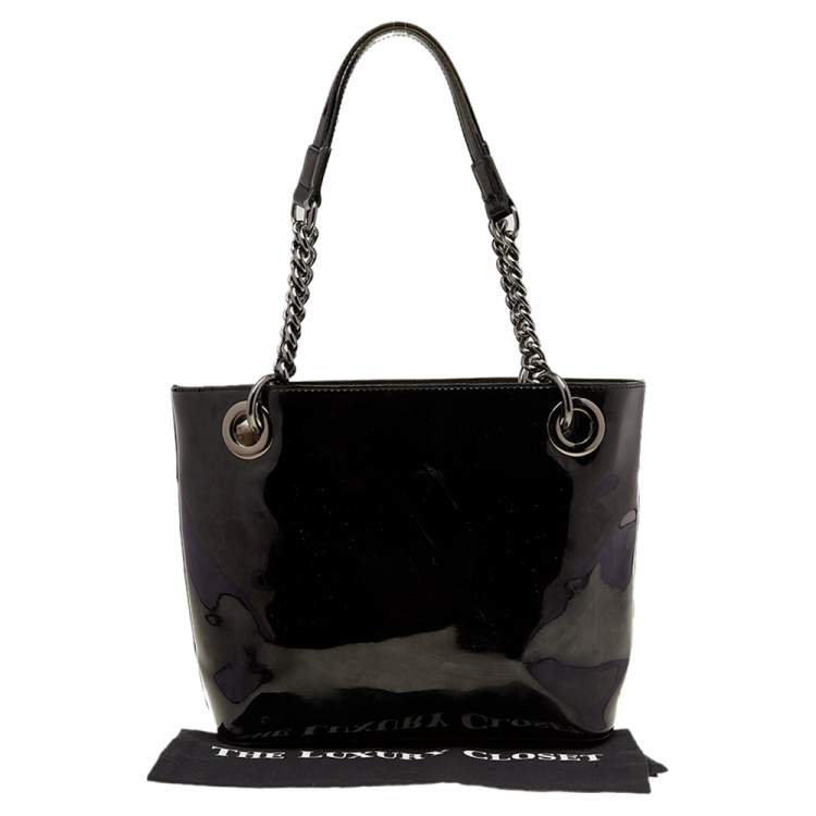 Pre Owned DKNY Black PVC Chain Handle Tote