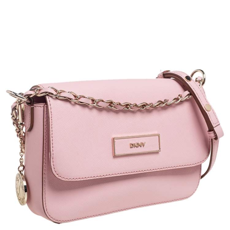 Pre Owned Dkny Pink Leather Flap Shoulder Bag