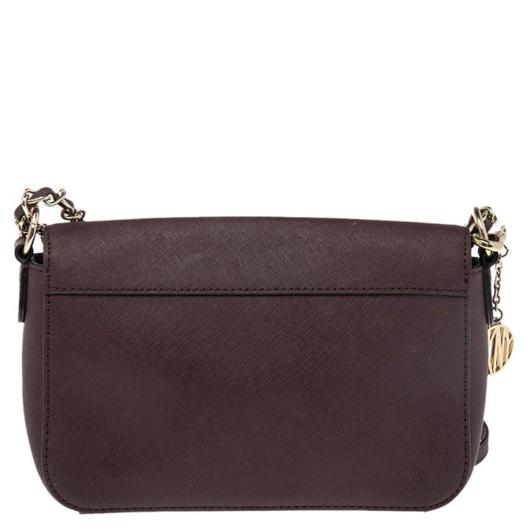 Pre Owned DKNY Burgundy Leather Bryant Park Flap Shoulder Bag