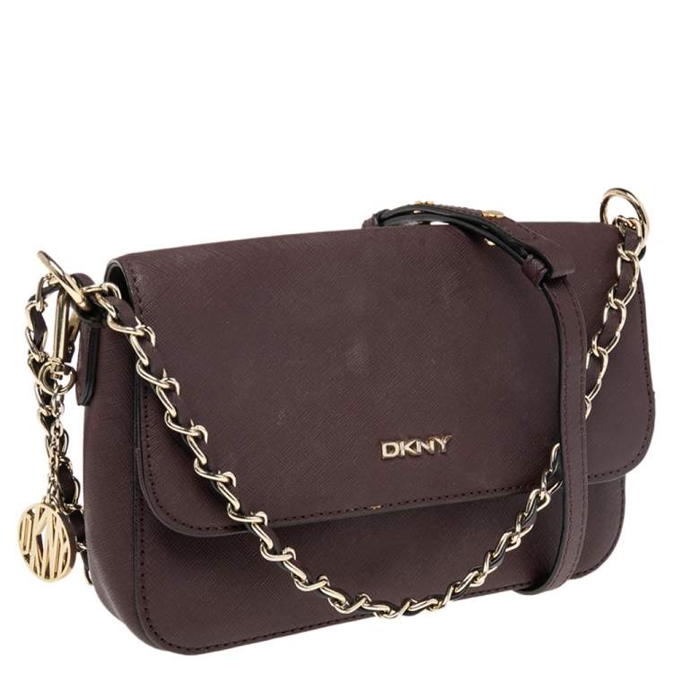 Pre Owned DKNY Burgundy Leather Bryant Park Flap Shoulder Bag