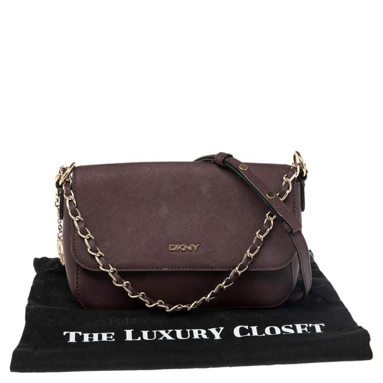 Pre Owned DKNY Burgundy Leather Bryant Park Flap Shoulder Bag