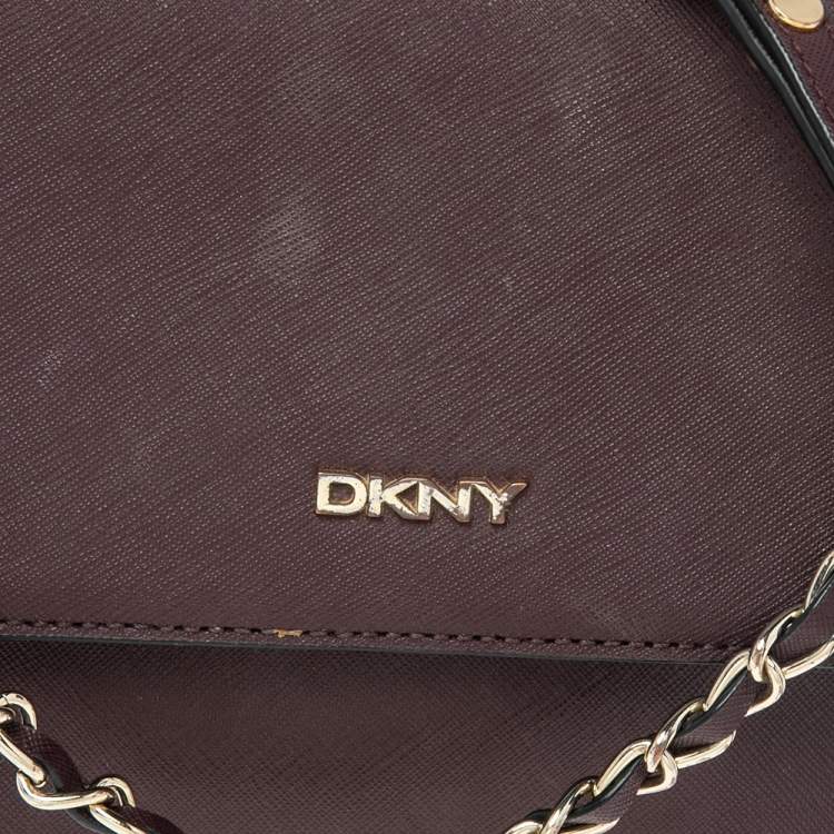 Pre Owned DKNY Burgundy Leather Bryant Park Flap Shoulder Bag