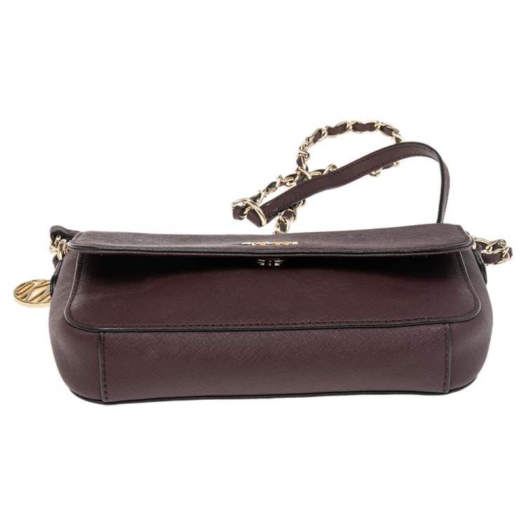Pre Owned DKNY Burgundy Leather Bryant Park Flap Shoulder Bag