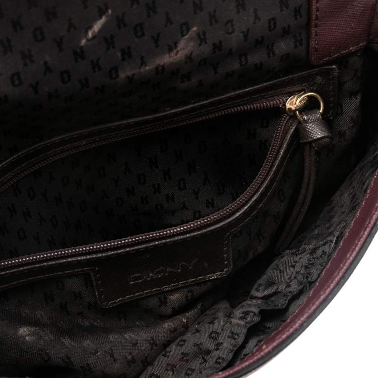 Pre Owned DKNY Burgundy Leather Bryant Park Flap Shoulder Bag