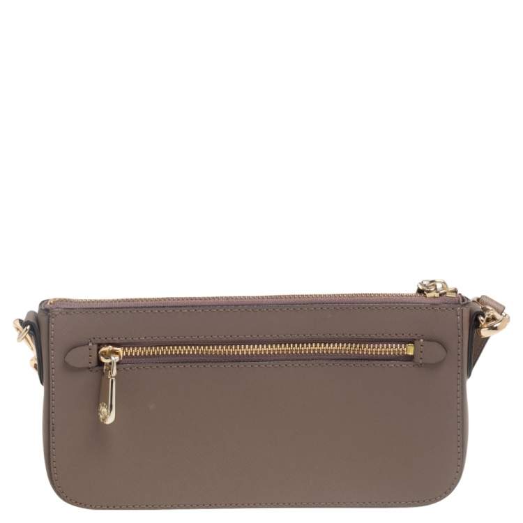 Pre Owned Dkny Dark Beige Leather Small Top Zip Crossbody Bag