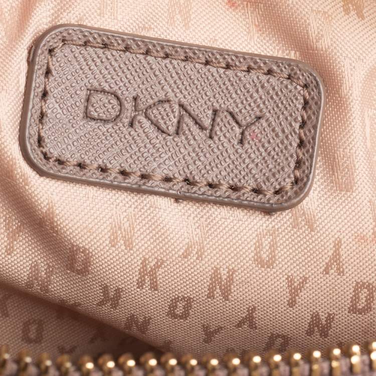 Pre Owned Dkny Dark Beige Leather Small Top Zip Crossbody Bag