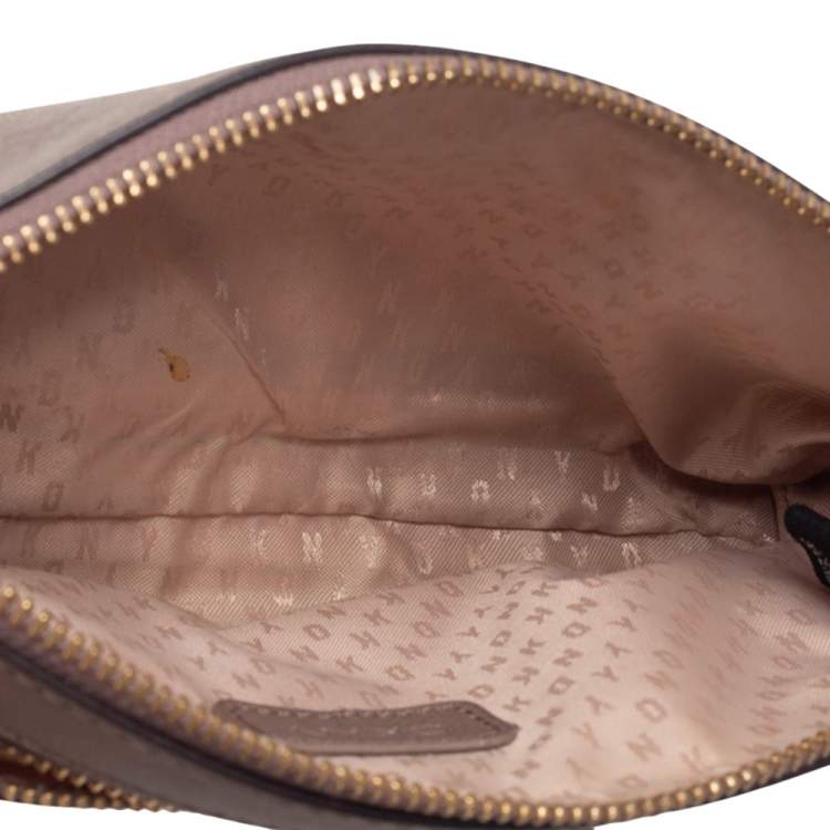 Pre Owned Dkny Dark Beige Leather Small Top Zip Crossbody Bag