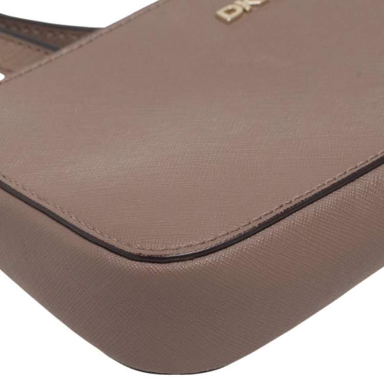 Pre Owned Dkny Dark Beige Leather Small Top Zip Crossbody Bag