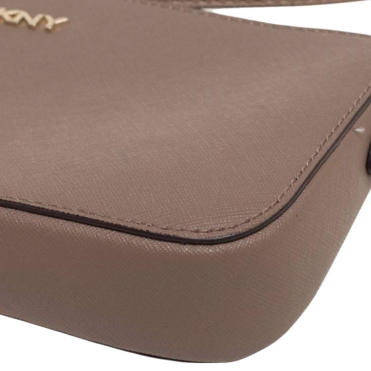 Pre Owned Dkny Dark Beige Leather Small Top Zip Crossbody Bag
