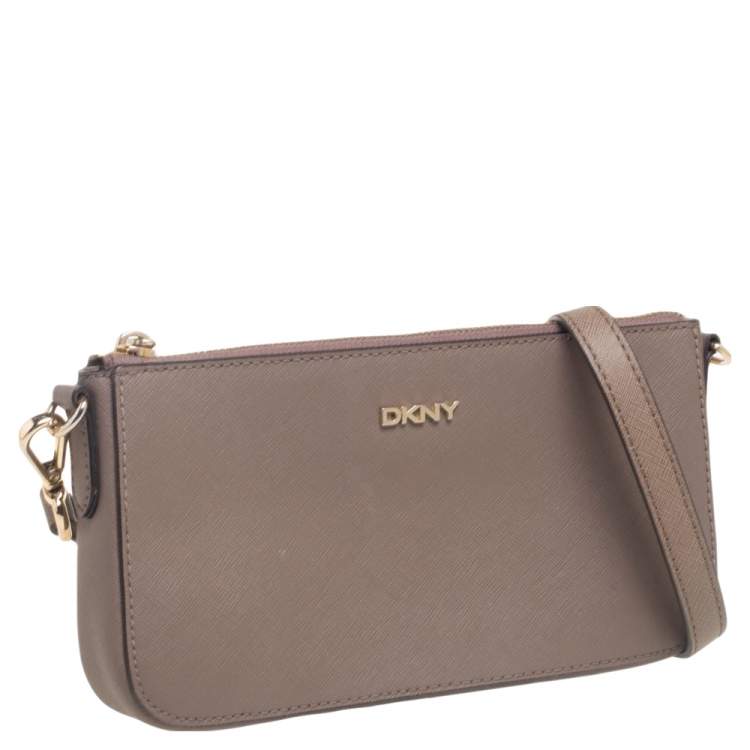 Pre Owned Dkny Dark Beige Leather Small Top Zip Crossbody Bag