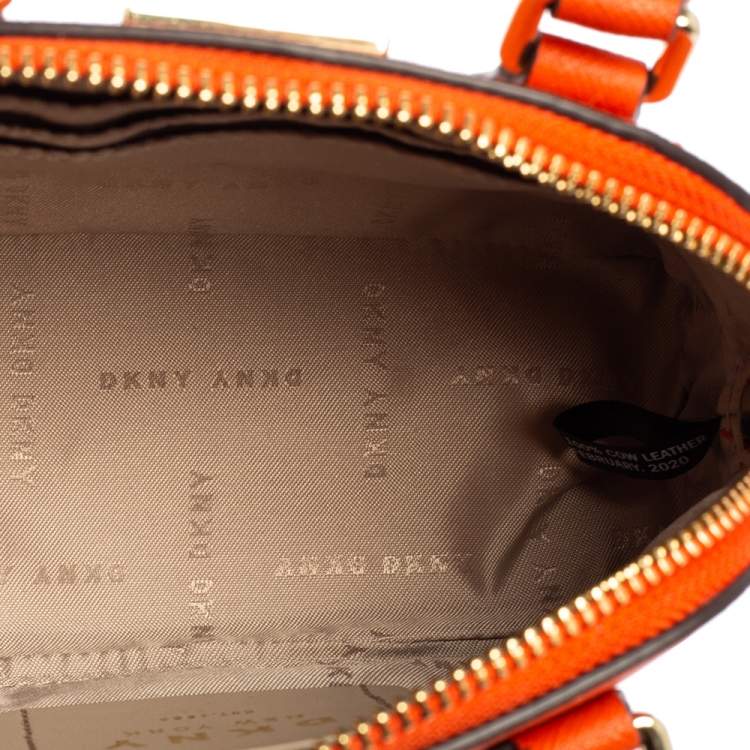 Pre Owned Dkny Orange Saffiano Leather Mini Steffy Dome Satchel
