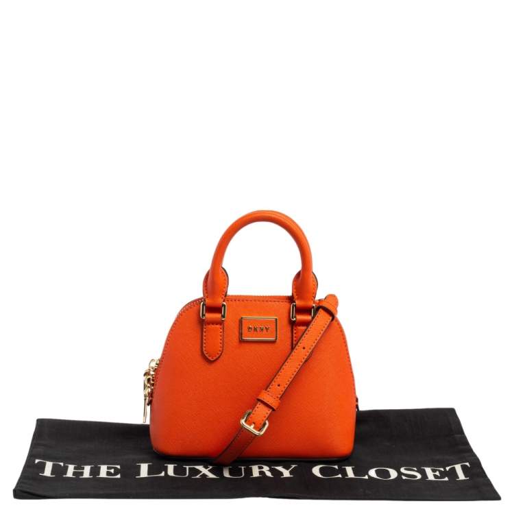 Pre Owned Dkny Orange Saffiano Leather Mini Steffy Dome Satchel