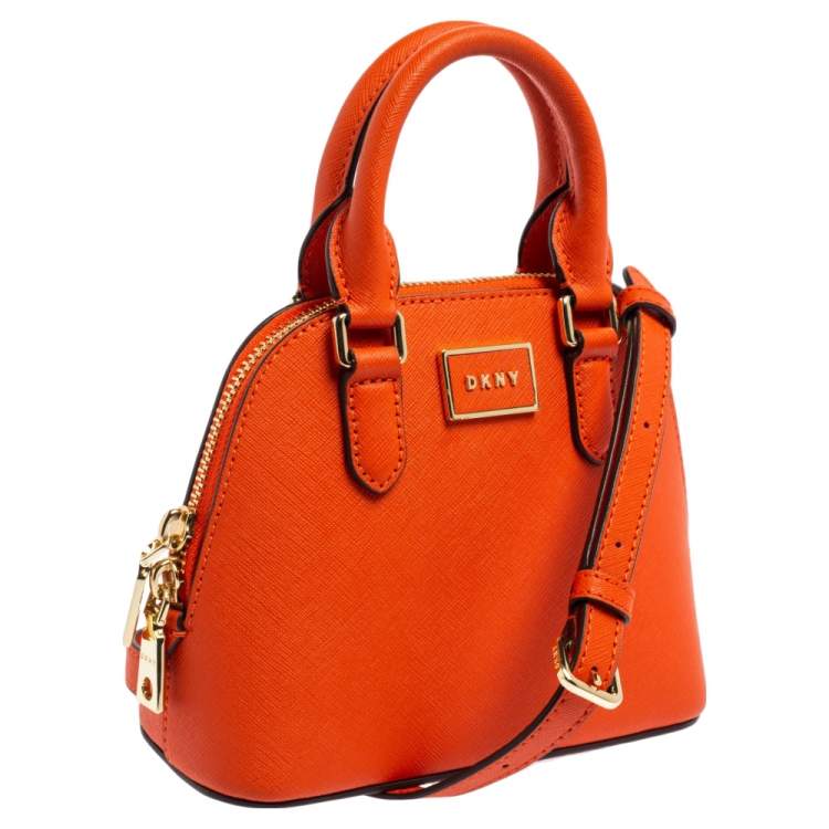 Pre Owned Dkny Orange Saffiano Leather Mini Steffy Dome Satchel