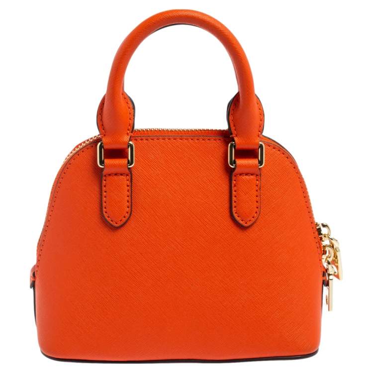Pre Owned Dkny Orange Saffiano Leather Mini Steffy Dome Satchel