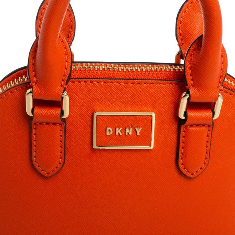 Pre Owned Dkny Orange Saffiano Leather Mini Steffy Dome Satchel
