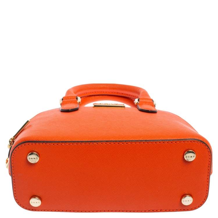 Pre Owned Dkny Orange Saffiano Leather Mini Steffy Dome Satchel