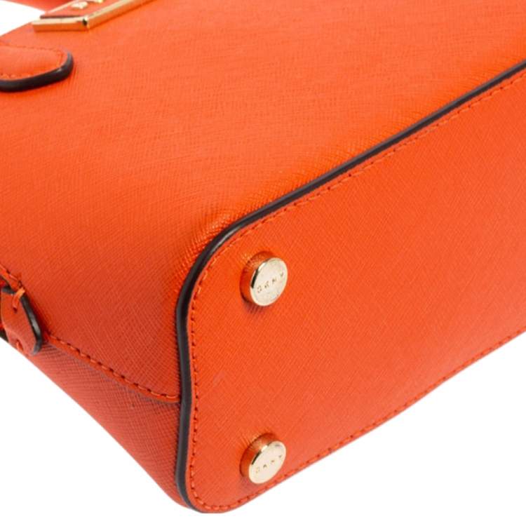 Pre Owned Dkny Orange Saffiano Leather Mini Steffy Dome Satchel
