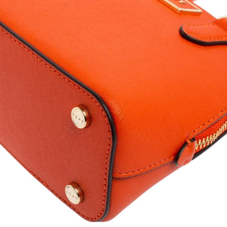 Pre Owned Dkny Orange Saffiano Leather Mini Steffy Dome Satchel