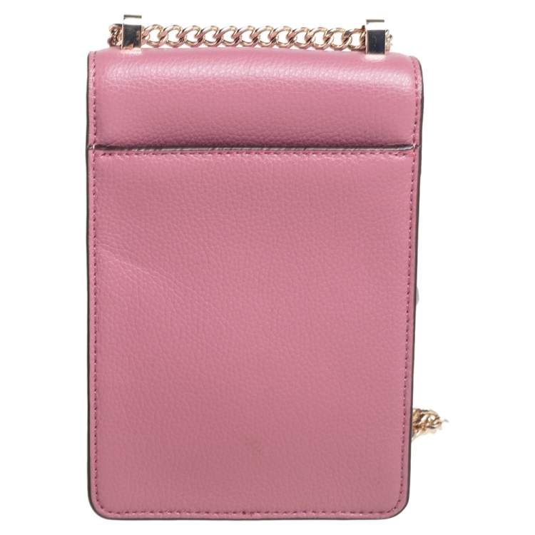 Pre Owned Dkny Pink Leather Elisa Phone Crossbody Bag