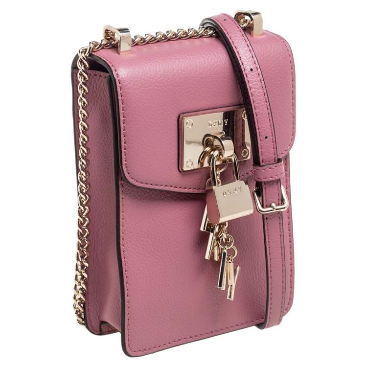 Pre Owned Dkny Pink Leather Elisa Phone Crossbody Bag