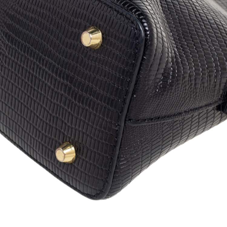 مملوكة مسبقًا Dkny Black Shinny Lizard Embossed Leather Dome Crossbody Bag
