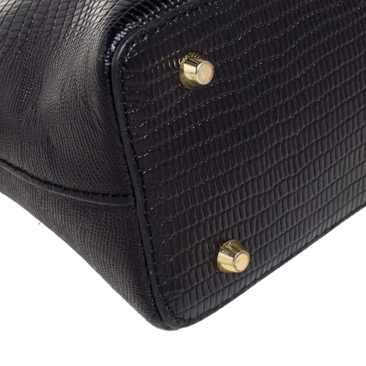 مملوكة مسبقًا Dkny Black Shinny Lizard Embossed Leather Dome Crossbody Bag
