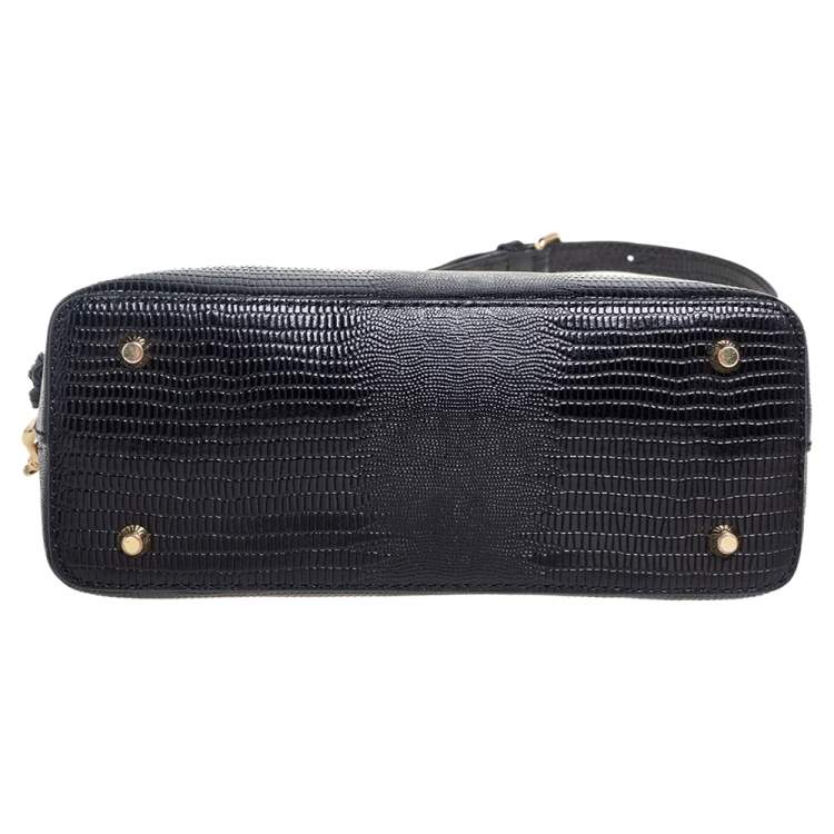 مملوكة مسبقًا Dkny Black Shinny Lizard Embossed Leather Dome Crossbody Bag