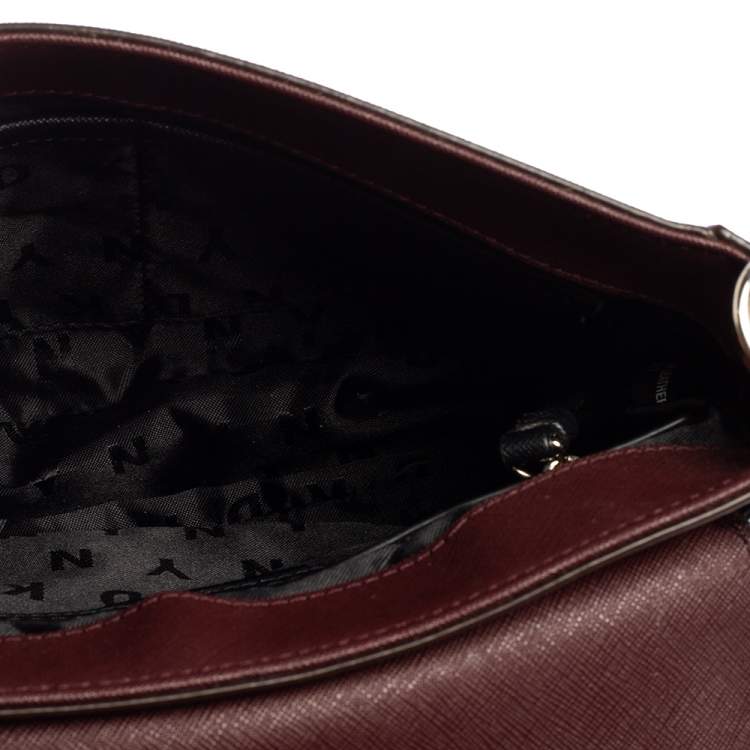 مملوكة مسبقًا Dkny Burgundy Leather Flap Saddle Chain Shoulder Bag