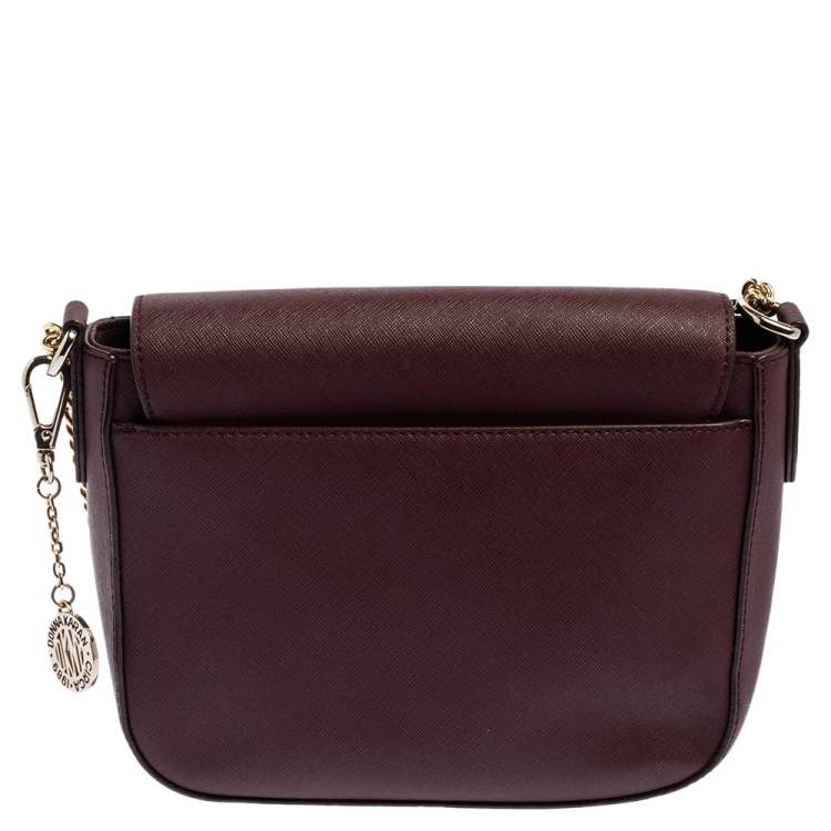 مملوكة مسبقًا Dkny Burgundy Leather Flap Saddle Chain Shoulder Bag