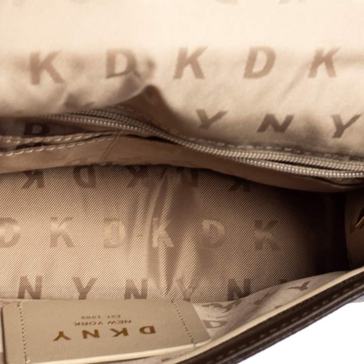 مملوكة مسبقًا Dkny Brown Signature Coated Canvas and Leather Chain Crossbody Bag
