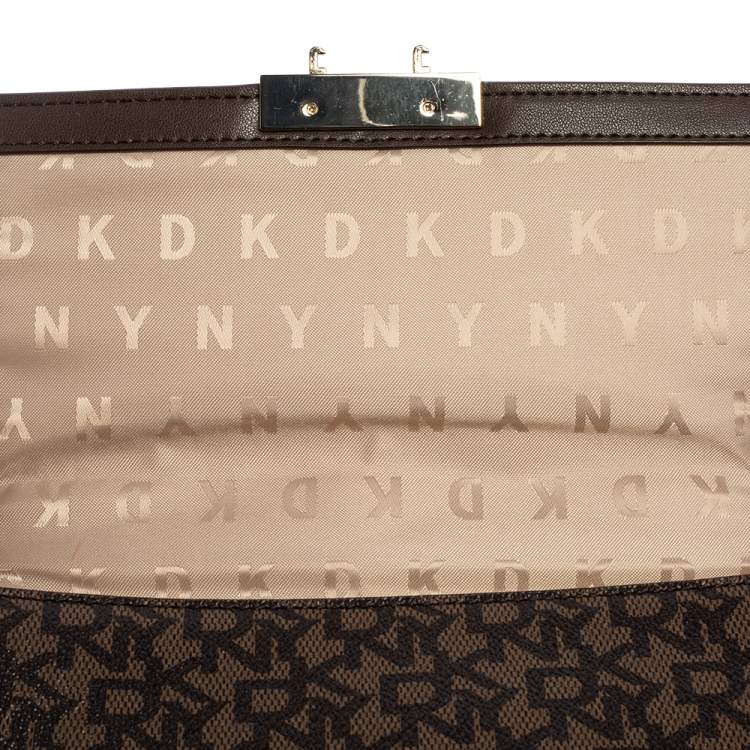 مملوكة مسبقًا Dkny Brown Signature Coated Canvas and Leather Chain Crossbody Bag