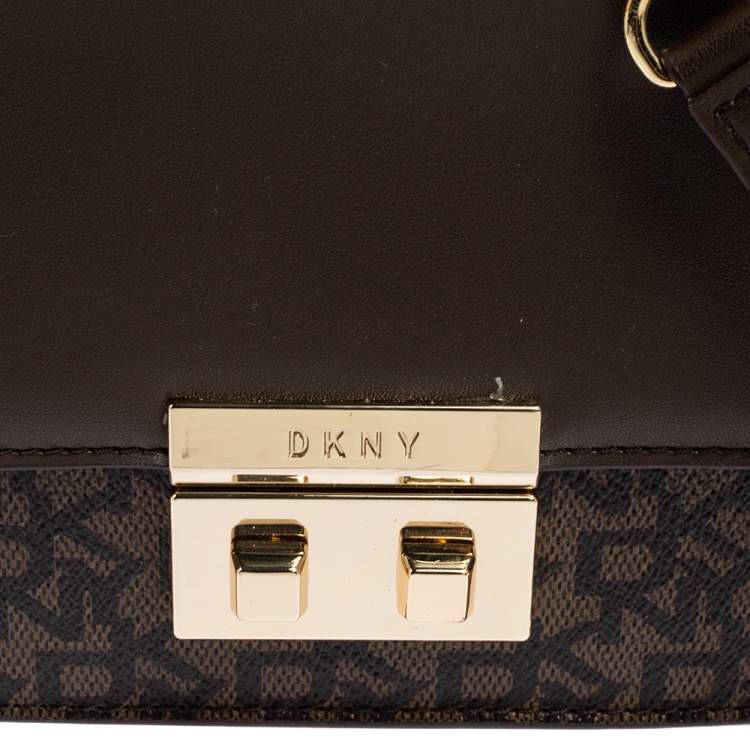 مملوكة مسبقًا Dkny Brown Signature Coated Canvas and Leather Chain Crossbody Bag