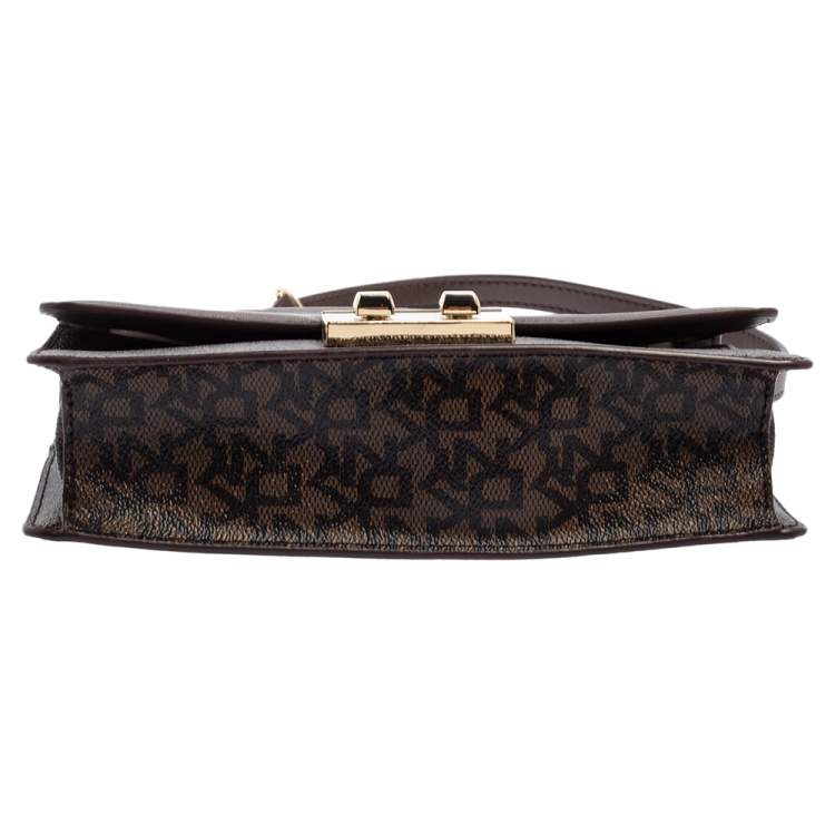 مملوكة مسبقًا Dkny Brown Signature Coated Canvas and Leather Chain Crossbody Bag