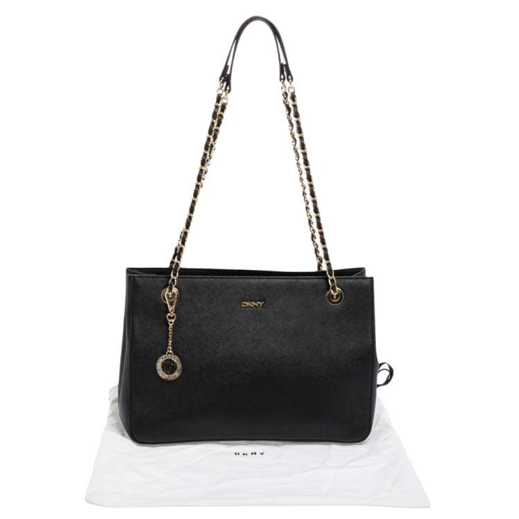 Pre Owned DKNY Black Saffiano Leather Bryant Park Chain Tote