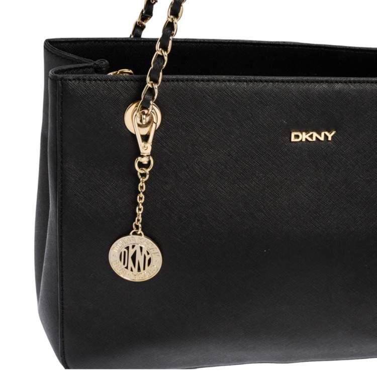 Pre Owned DKNY Black Saffiano Leather Bryant Park Chain Tote