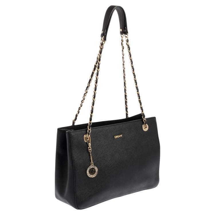 Pre Owned DKNY Black Saffiano Leather Bryant Park Chain Tote