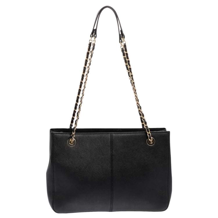 Pre Owned DKNY Black Saffiano Leather Bryant Park Chain Tote