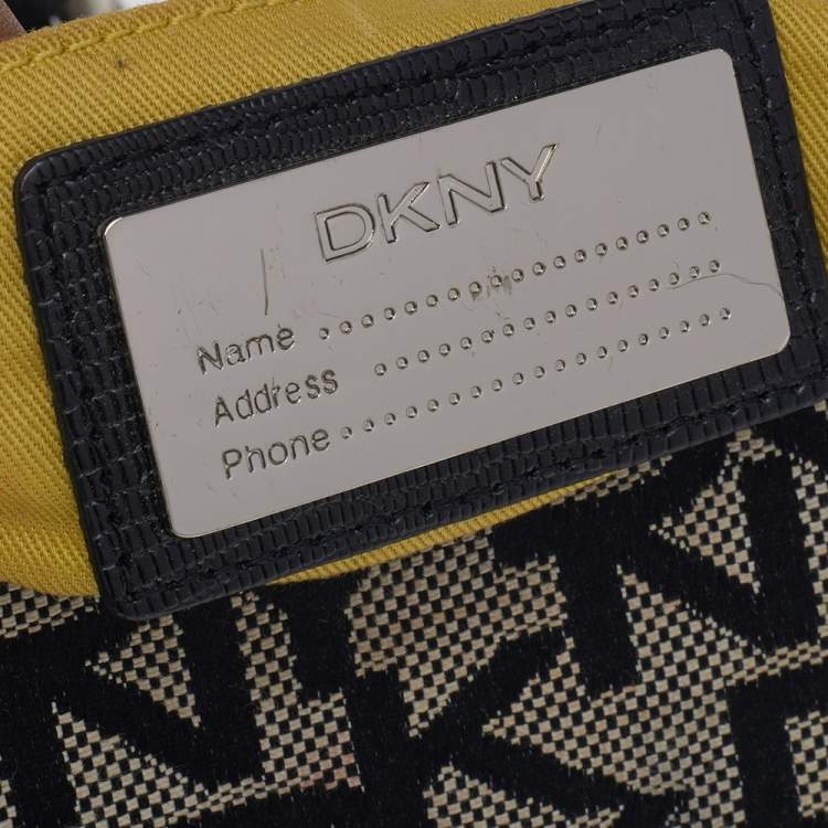 Pre Owned DKNY Brown/ Beige Signature Canvas And Embossed Lizard Leather Shoulder Bag 
