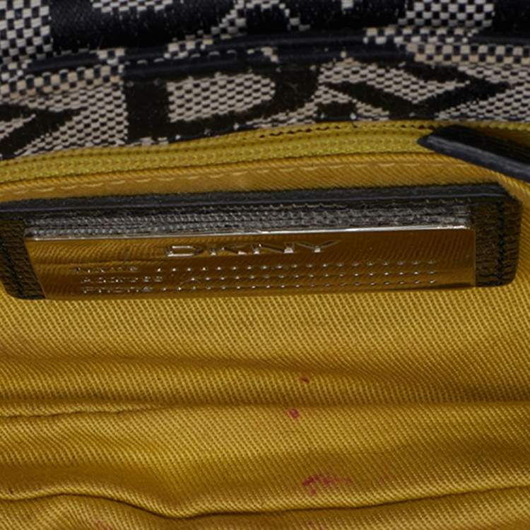 Pre Owned DKNY Brown/ Beige Signature Canvas And Embossed Lizard Leather Shoulder Bag 