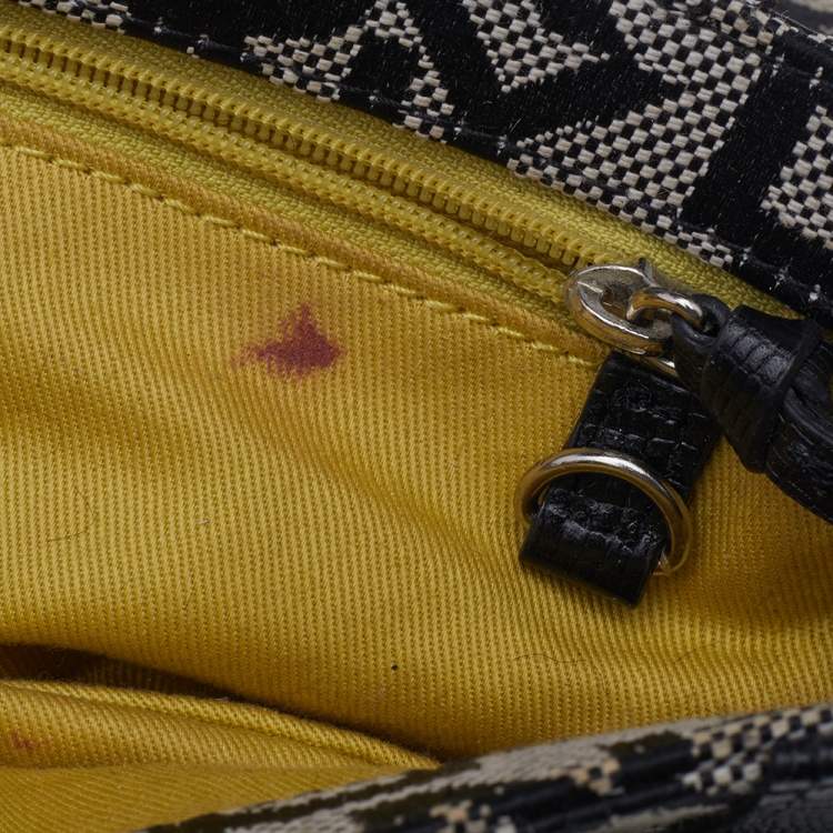 Pre Owned DKNY Brown/ Beige Signature Canvas And Embossed Lizard Leather Shoulder Bag 