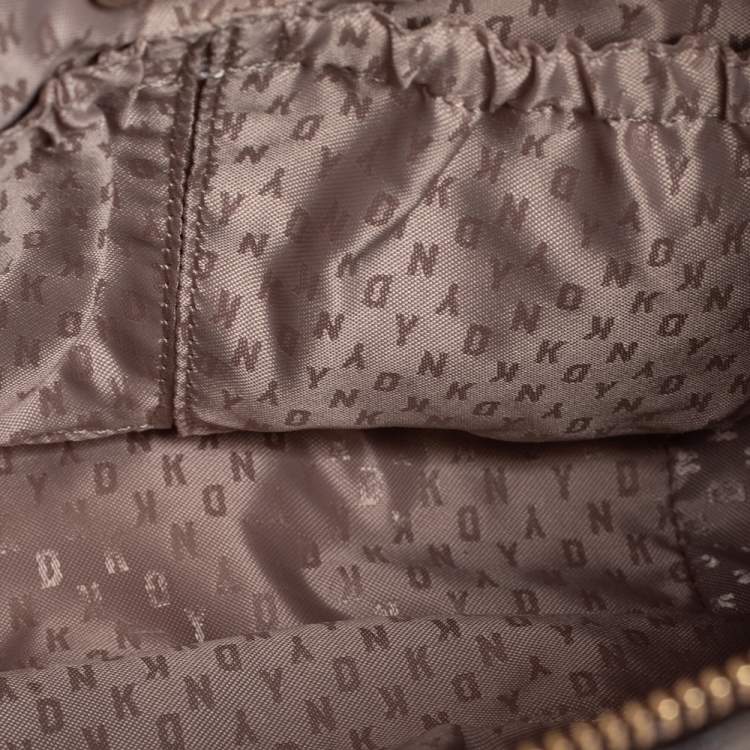 Pre Owned Dkny Orange/Brown Signature Coated Canvas and Leather Trim Messenger