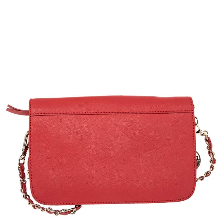 Pre Owned DKNY Red Leather Small Bryant Park Crossbody Bag